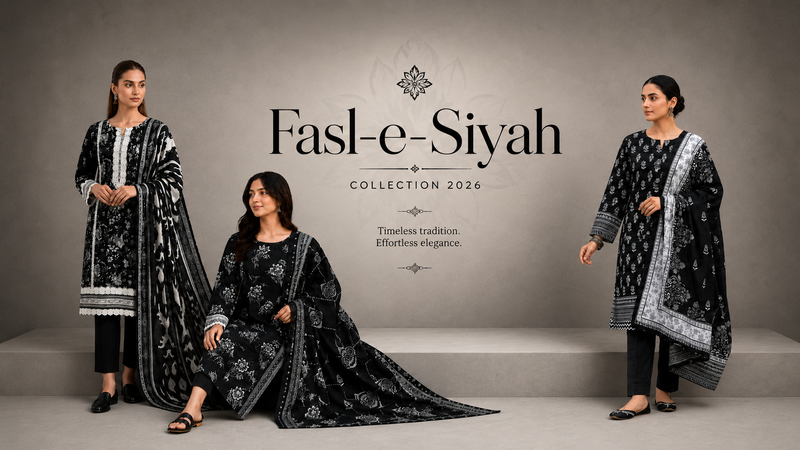 Fasl-e-Siyah collection by Mirasl featuring ready to wear 3 piece stitched lawn suits and 2 piece coard suits for women
