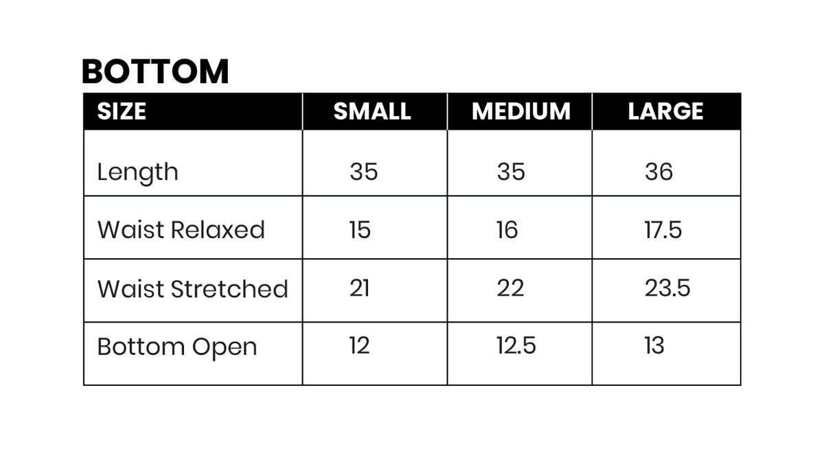 Mirasl suit size guide