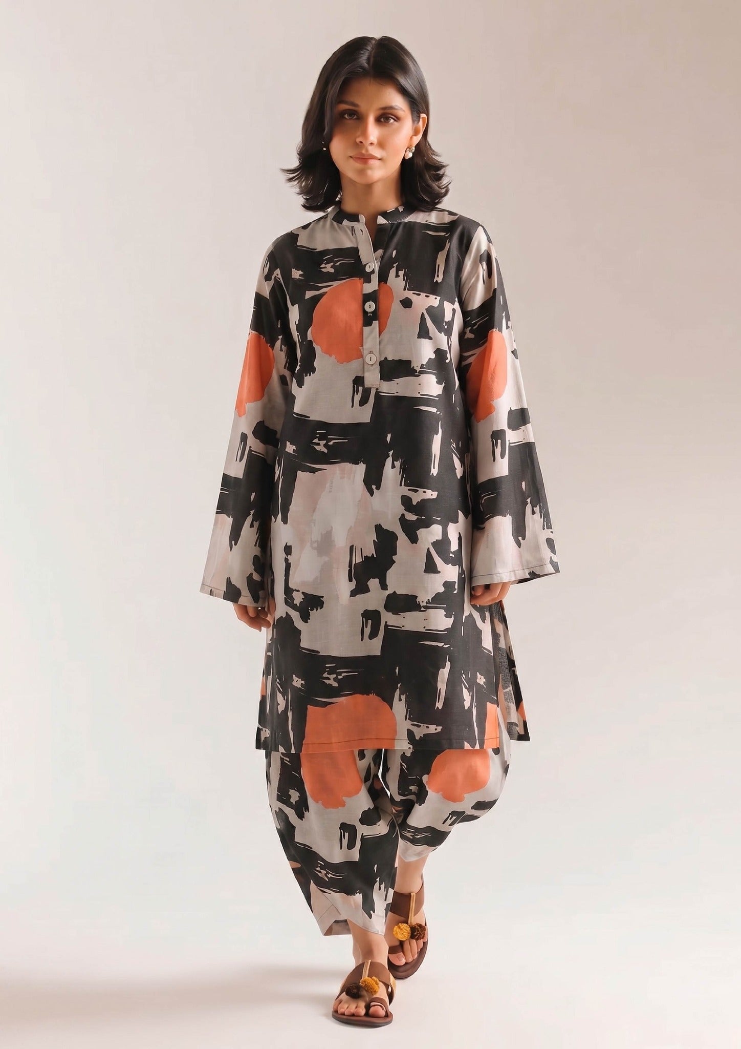 Urban Brushstroke 2 piece printed lawn co-ord set front view by Mirasl