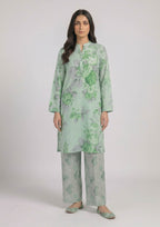 Mint Meadow by Mirasl, a mint green 2 piece printed lawn co-ord set with soft floral shirt, matching trouser, and breathable summer lawn fabric.