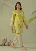 Lime Lattice by Mirasl, a lime green 2 piece printed lawn co-ord set with white floral shirt, lattice trouser, and breathable summer lawn fabric.