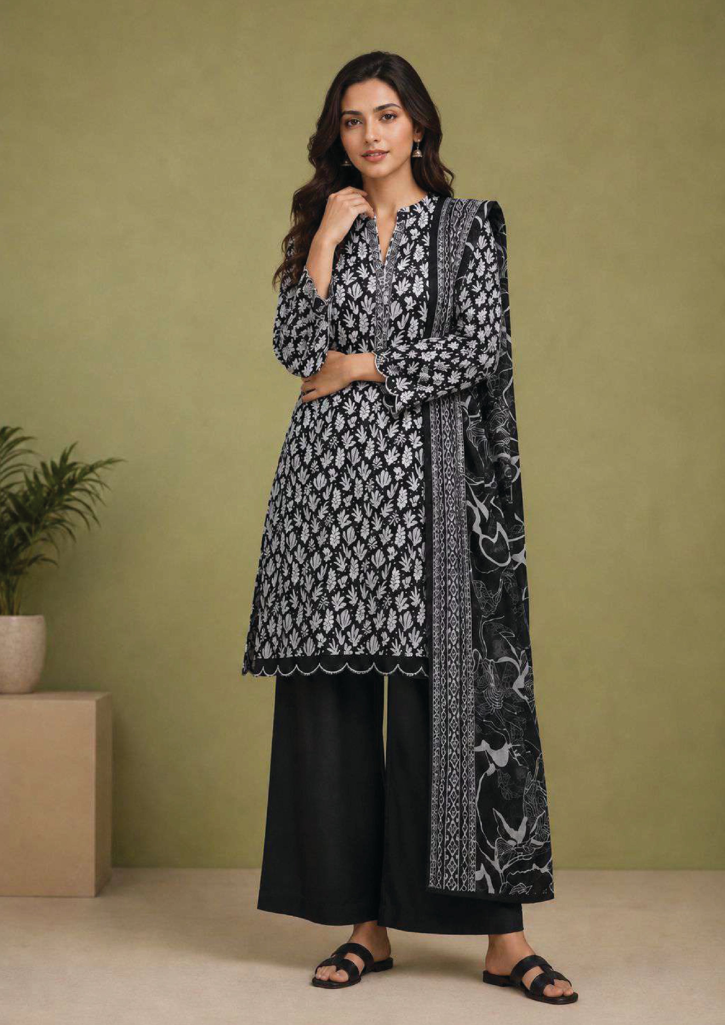3 Piece Stitched Lawn Suit