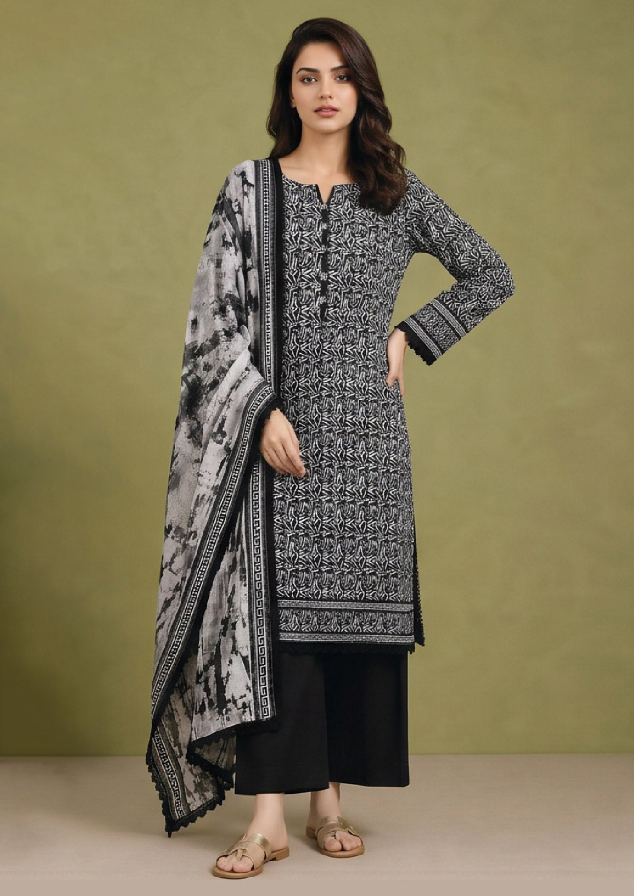 3 Piece Stitched Lawn Suit