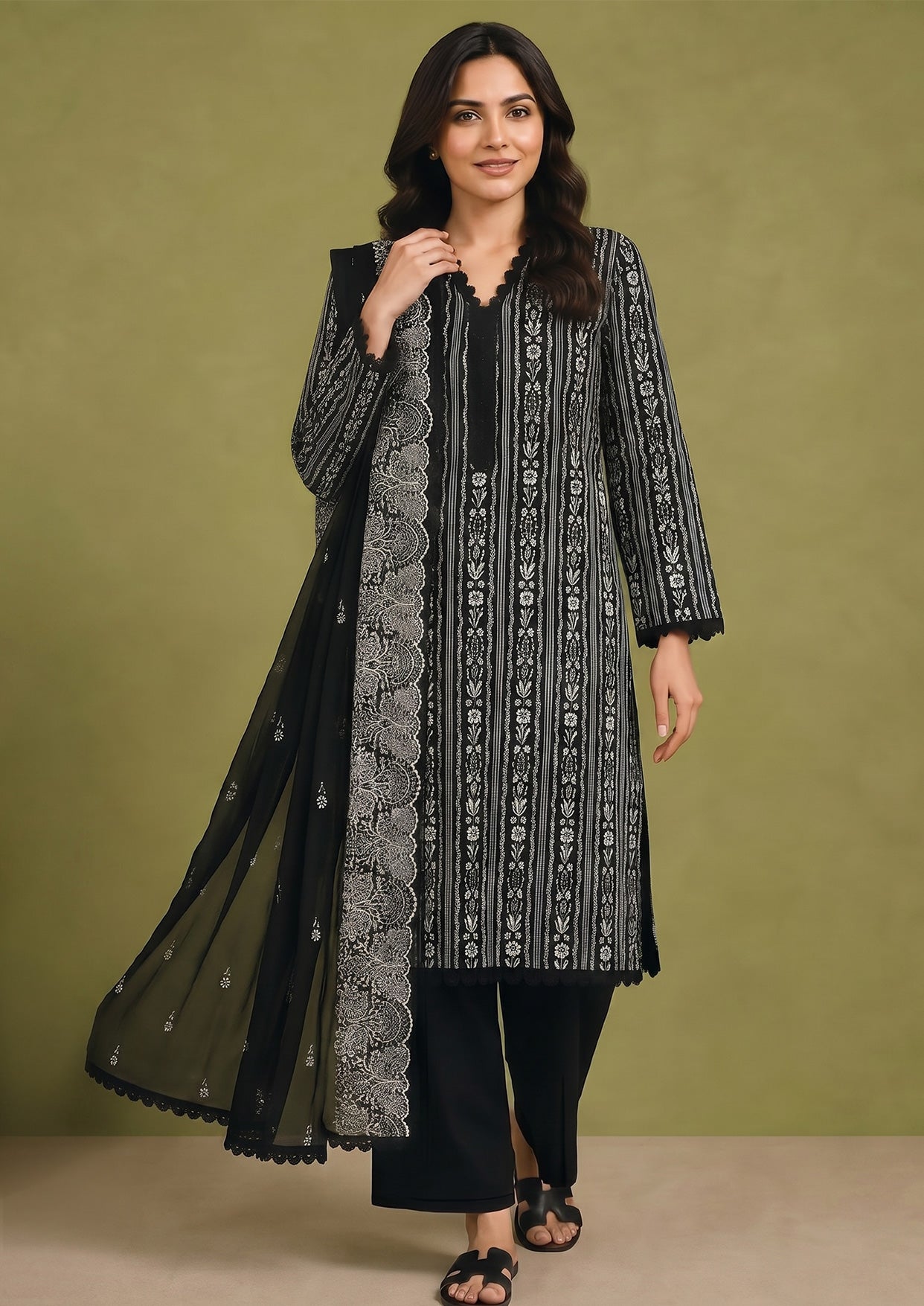 3 Piece Stitched Lawn Suit