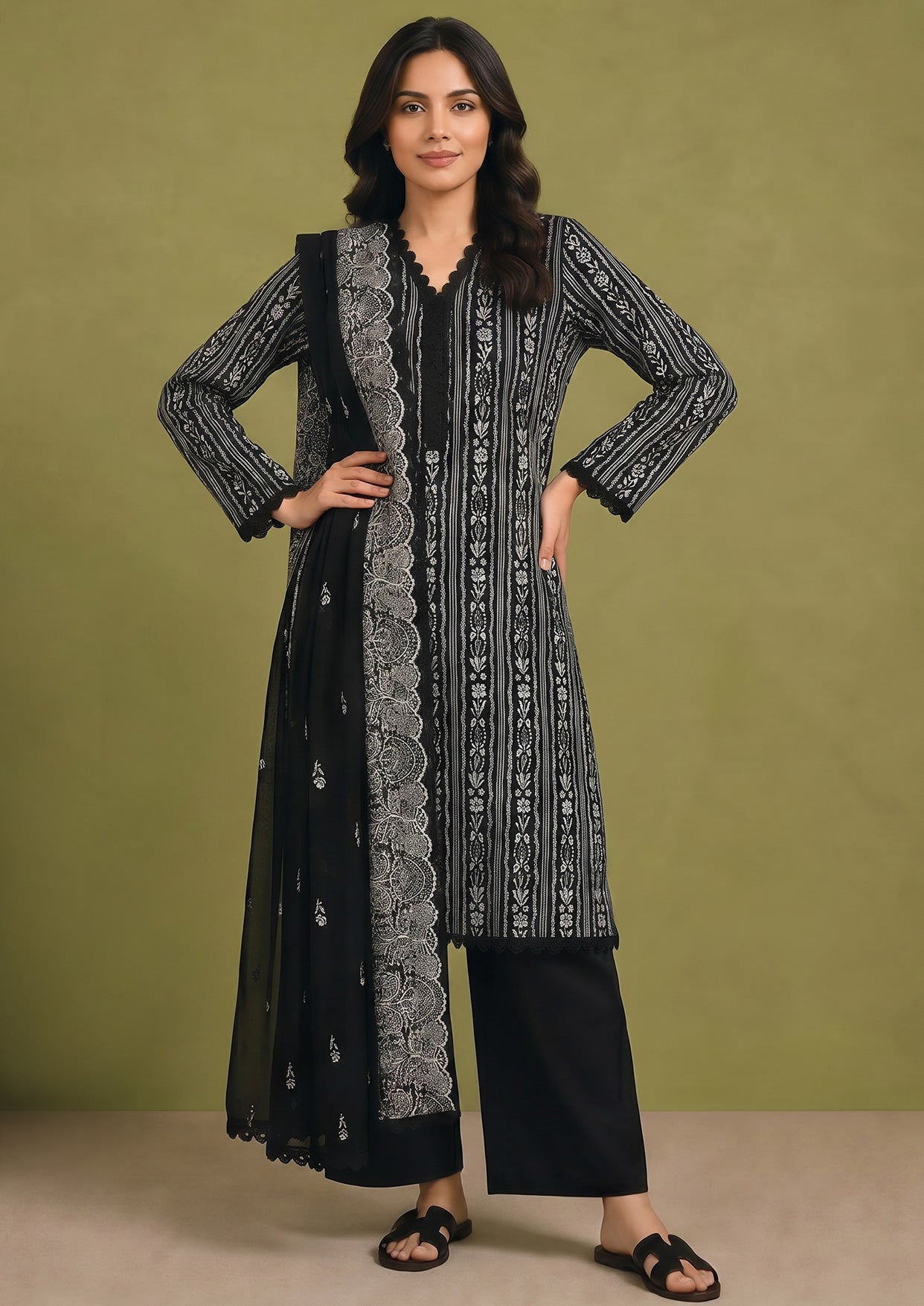 3 Piece Stitched Lawn Suit
