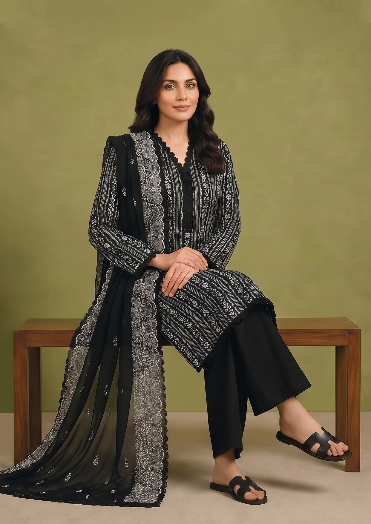 3 Piece Stitched Lawn Suit