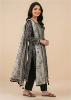 Pakistani black lawn suit by Mirasl with printed dupatta, modest stitched design and refined everyday ready to wear styling