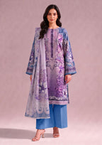 Amethyst 3 Piece Stitched Lawn Suit in Printed Lawn with purple floral print and matching dupatta by Mirasl