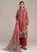 Artisan Scarlet 3 Piece Stitched Lawn Suit in Printed Lawn with paisley print and matching dupatta by Mirasl