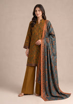 Autumn Petals Pakistani Lawn Suit with printed dupatta and autumn mustard trouser by Mirasl