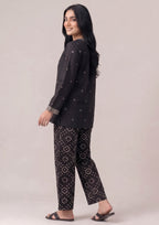 Black chunri trouser for women by Mirasl in ready to wear printed lawn for everyday styling