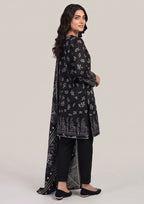 Black lawn suit with ivory foliage print ready to wear 3 piece Pakistani outfit by Mirasl