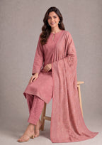 Lifestyle pose of Blush Ensemble 3 Piece Stitched Printed Lawn Suit showing graceful lawn fabric flow, printed trouser and matching dupatta from Fasl-e-Rang.