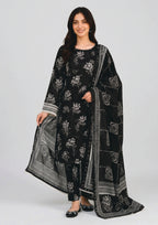 Botanical Sketch Noir floral kurta lawn suit with ivory sketch print