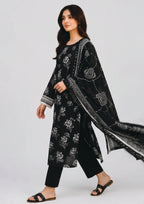 Botanical Sketch Noir semi formal black lawn suit with botanical print