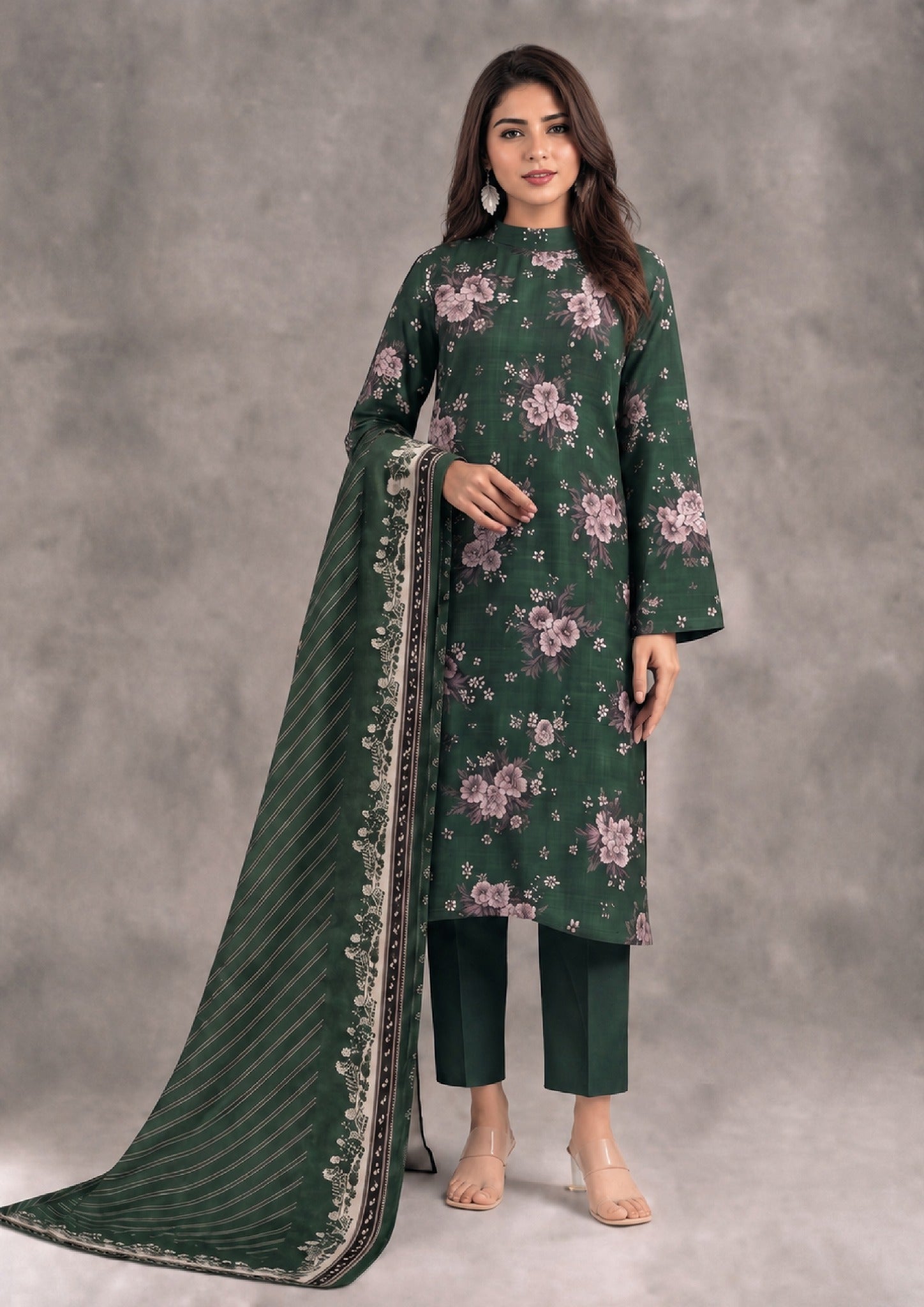 BotGreen 3 Piece Stitched Lawn Suit by Mirasl from the fasl-e-rang collection front view