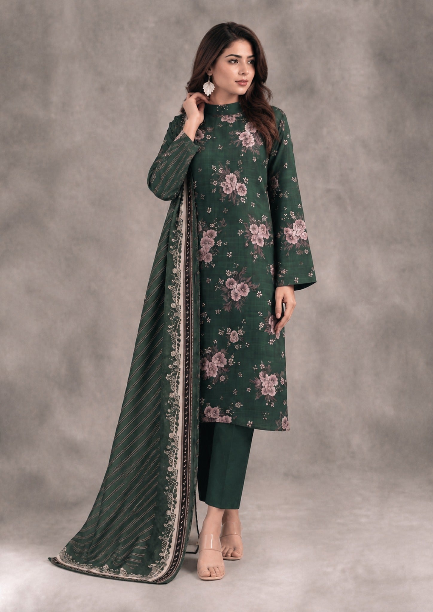 BotGreen Printed Cambric Lawn Suit with Printed Lawn Dupatta by Mirasl