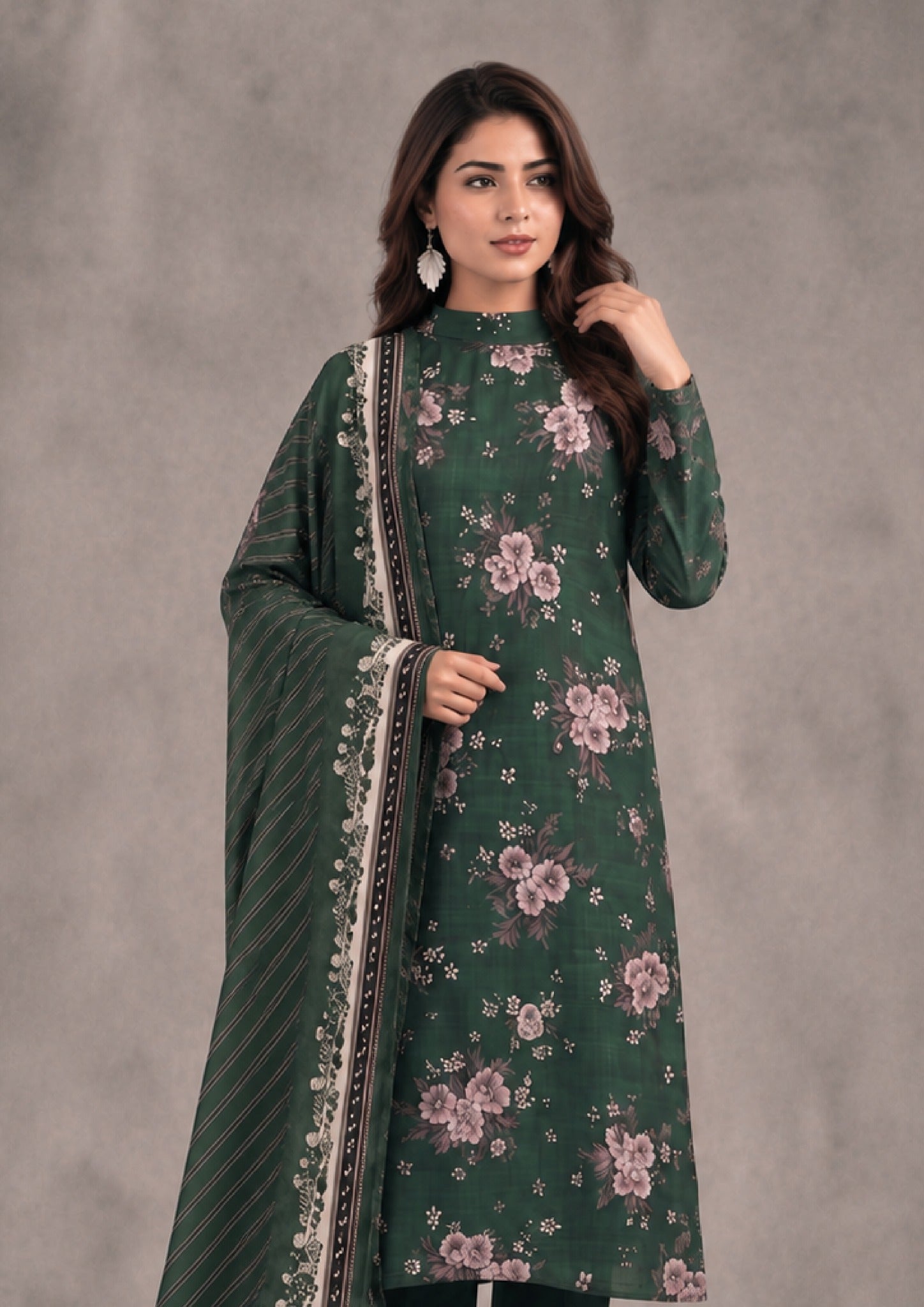 BotGreen Pakistani Ready to Wear Lawn Suit side view