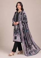 Celestial Onyx product view with coordinated printed lawn suit and dupatta by Mirasl