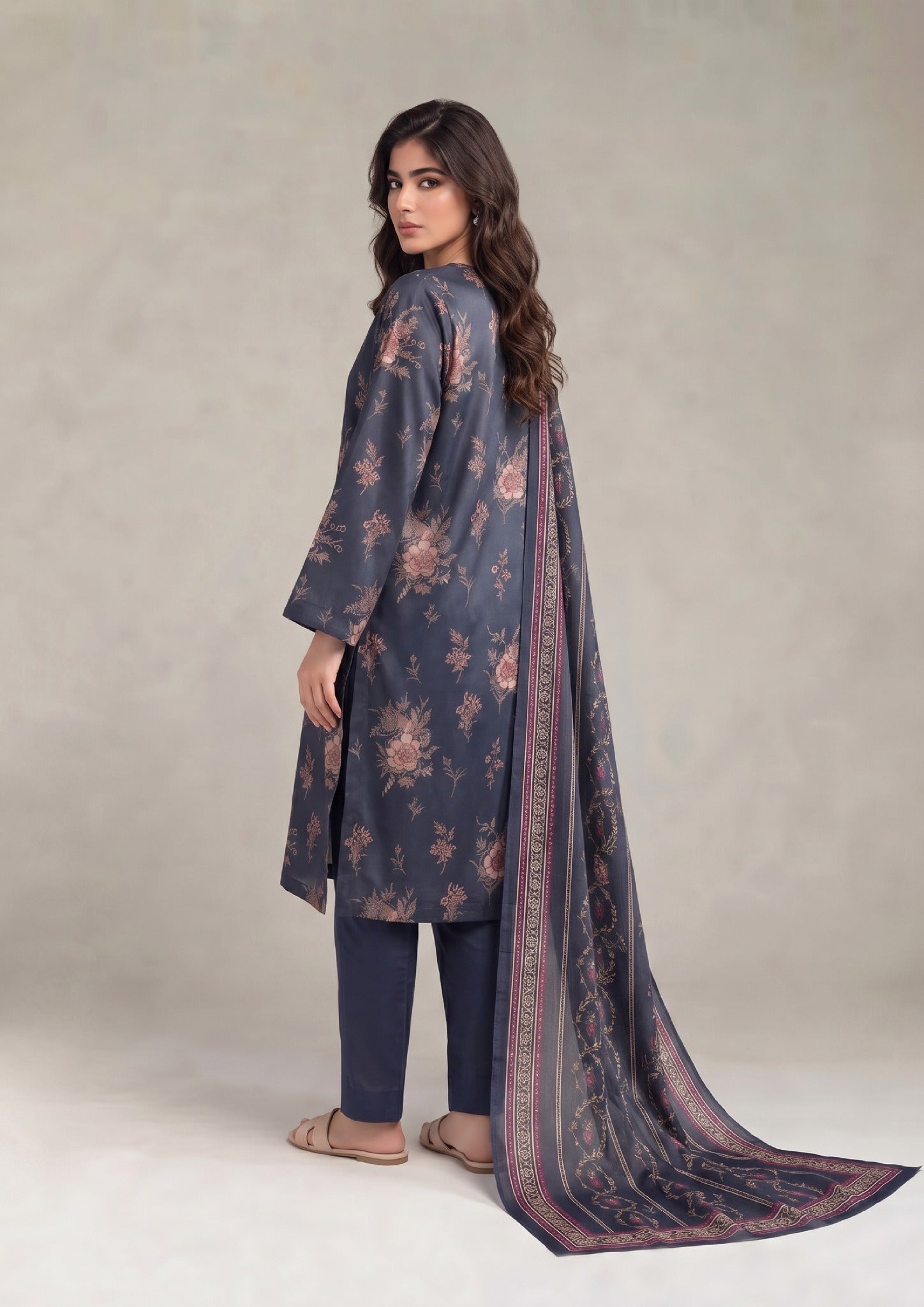 Celestial Petals Printed Cambric Lawn Suit with printed dupatta by Mirasl