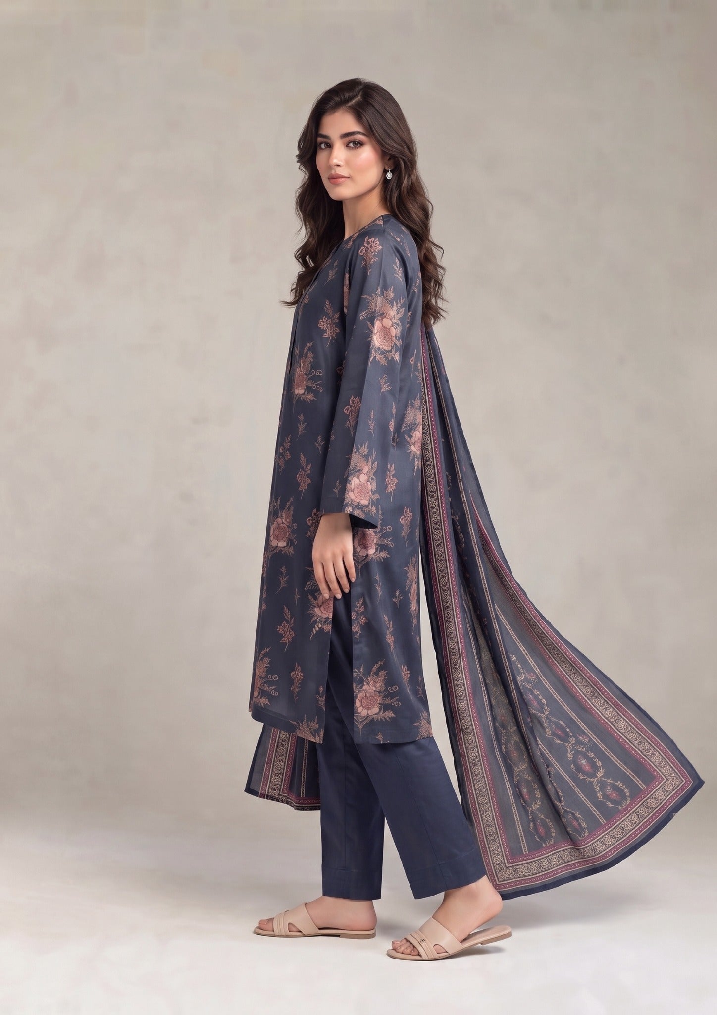 Celestial Petals Pakistani Ready to Wear Lawn Suit side view