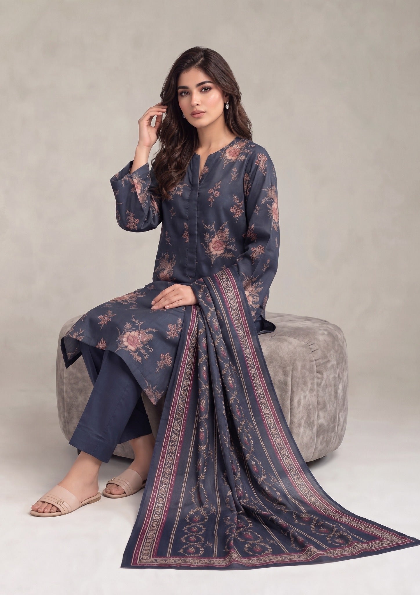 Celestial Petals premium Printed Cambric Lawn Dress close-up