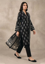 Charcoal Noir black kurta trouser dupatta suit with ivory floral print