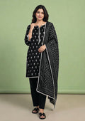 Chevron Motif Noir 3 piece stitched lawn suit by Mirasl with black printed shirt, straight trouser and chevron dupatta
