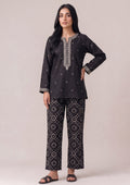 Chunri Noir black printed women trouser by Mirasl with white ethnic motifs and straight relaxed fit