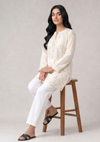 Classic white lawn trouser women bottoms by Mirasl with breathable comfort and straight relaxed fit