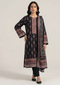 Crimson Mosaic Noir black 3 piece stitched lawn suit with crimson mosaic print, tailored trouser and dupatta