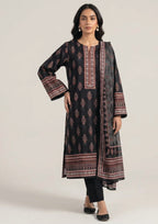 Crimson Mosaic Noir black 3 piece stitched lawn suit with crimson mosaic print, tailored trouser and dupatta