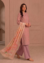 Dusty Rose Side View of 3 Piece Stitched Embroidered Suit from the Fasl-e-Rang Collection by Mirasl