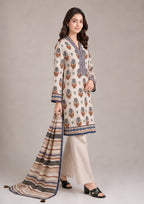 Earthen Motif Printed Cambric Lawn Suit with printed dupatta by Mirasl