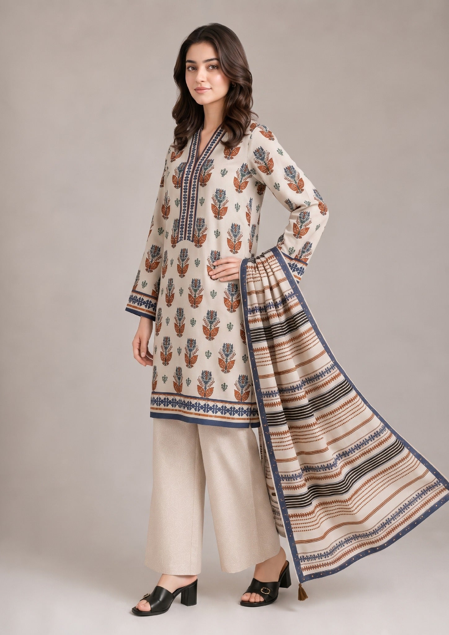 Earthen Motif premium Printed Cambric Lawn Dress side view