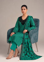 Side detail of Emerald Geo 3 Piece Stitched Lawn Suit from the fasl-e-rang collection by Mirasl, highlighting Printed Lawn geometric motifs.