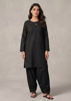 Essential Black Shalwar by Mirasl in midnight black traditional relaxed fit for modest daily wear