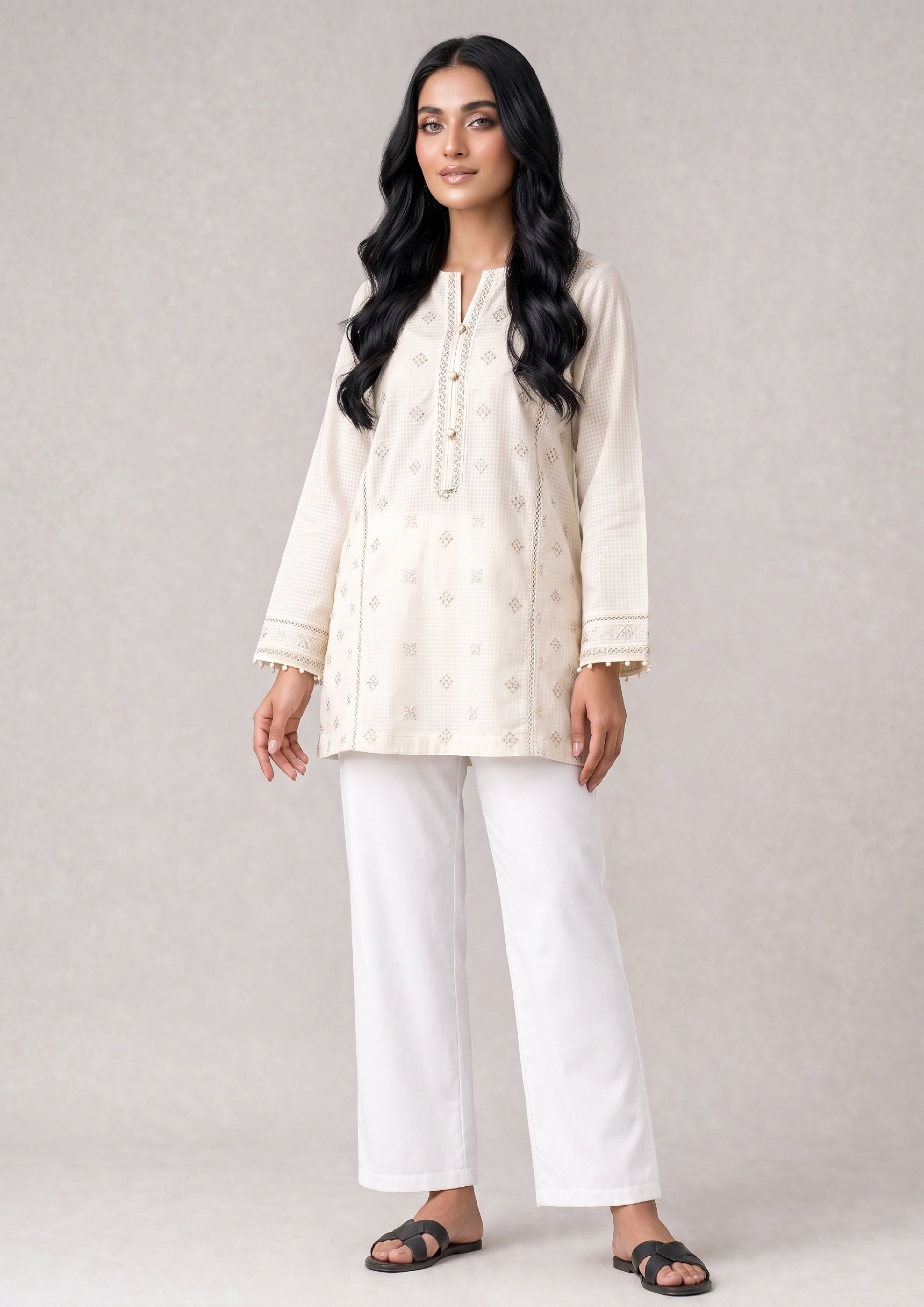Essential White Trouser by Mirasl in classic white straight relaxed fit for modest daily wear