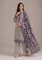 Elegant Pakistani 3 Piece Stitched Lawn Suit in Printed Lawn Ethereal Plum by Mirasl