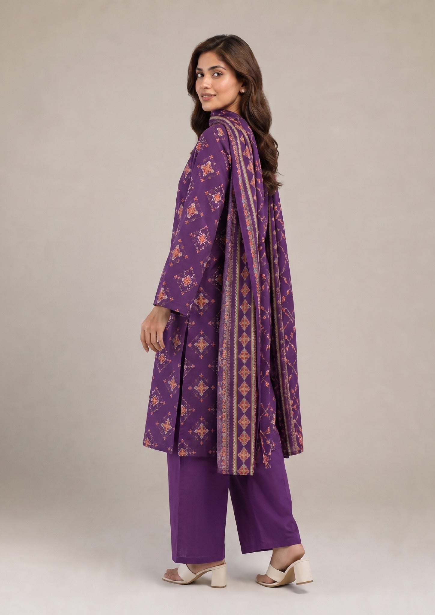 Ethereal Violet premium Printed Cambric Lawn Dress side view
