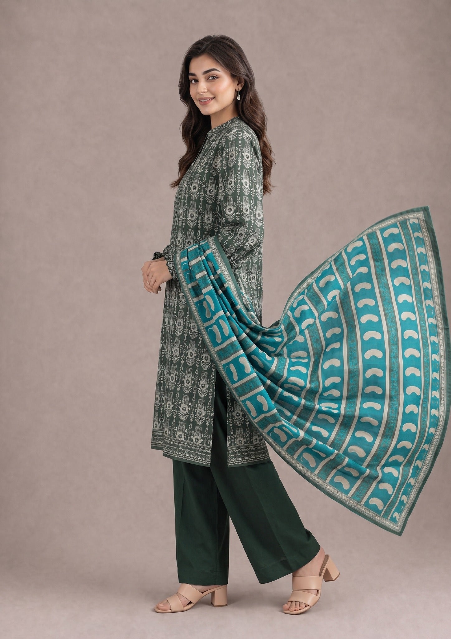 Forest Echoes Pakistani Ready to Wear Lawn Suit side profile