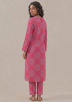Back view of Mirasl Fuchsia Mandala stitched lawn 2 piece co-ord set with matching printed shirt and trouser.