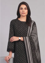 Geometric Noir architectural dupatta with striped geometric blocks