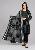 Geometric Noir black 3 piece stitched lawn suit for Pakistani women