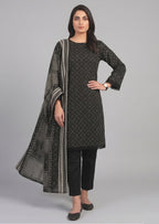 Geometric Noir kurta trouser dupatta suit with monochrome print