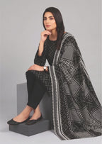 Geometric Noir office wear stitched lawn suit with tailored black trousers