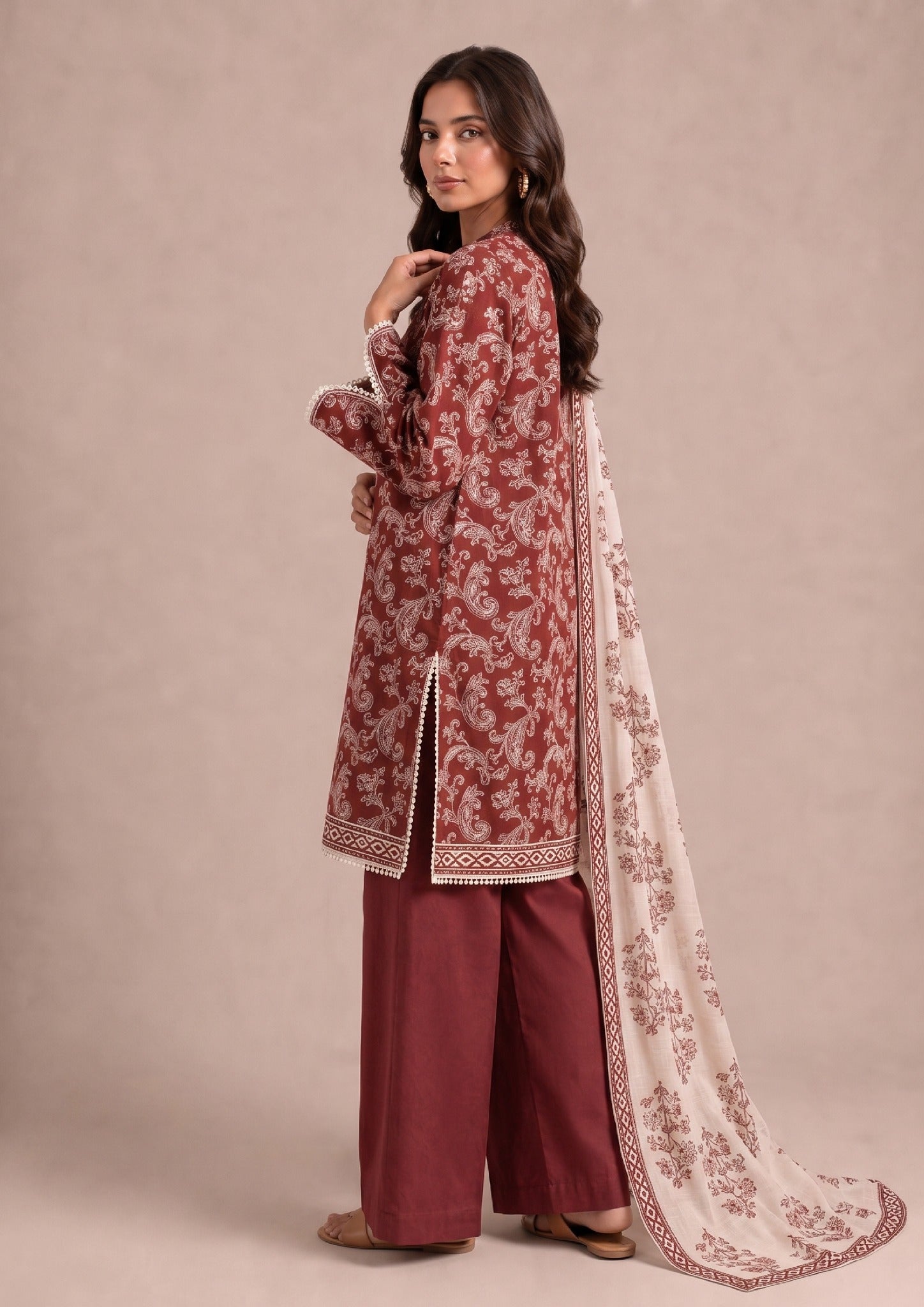 Back and side view of Heirloom ready-to-wear lawn suit highlighting premium printed fabric and graceful silhouette.