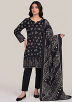 Heritage Foliage black 3 piece stitched lawn suit by Mirasl with printed shirt trouser and dupatta