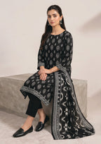 Heritage Noir A-line kurta with printed dupatta and white motifs