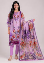 Lilac Ensemble 3 Piece Stitched Lawn Suit in Printed Lawn with floral print and matching dupatta by Mirasl